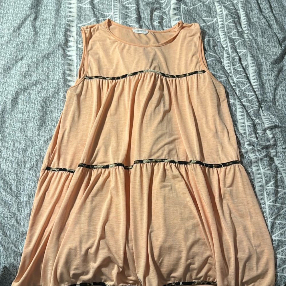 Orange tank style tunic with leopard trim